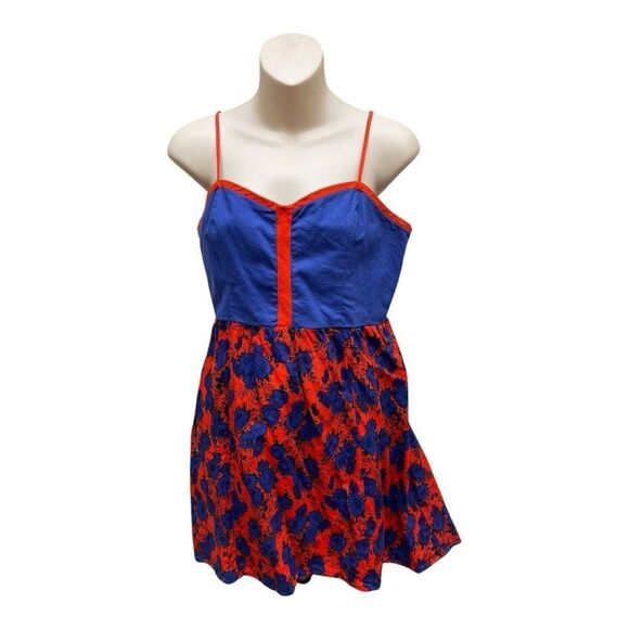 COPE Blue and Red Floral Dress Open Back Size M - Picture 1 of 7